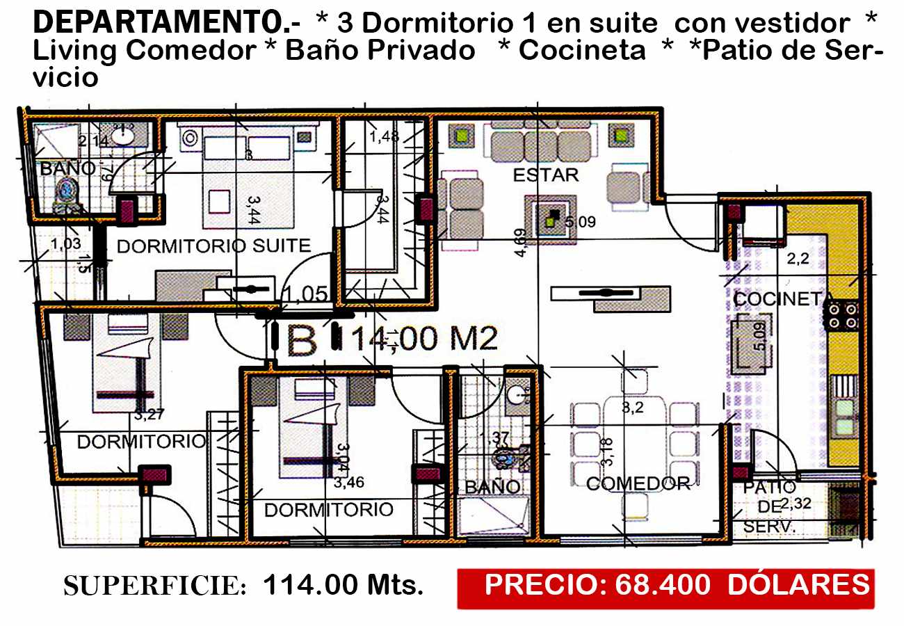 Departamento en Noroeste en Cochabamba 3 dormitorios 2 baños 1 parqueos Foto 9
