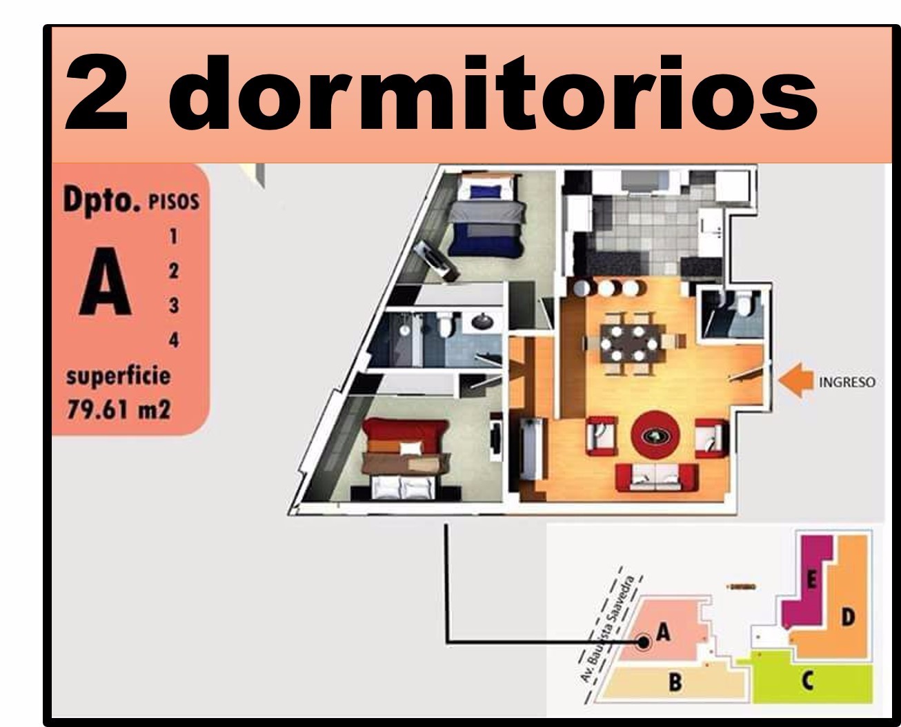 Departamento en VentaMiraflores, La Paz, Bolivia 2 dormitorios 2 baños  Foto 1