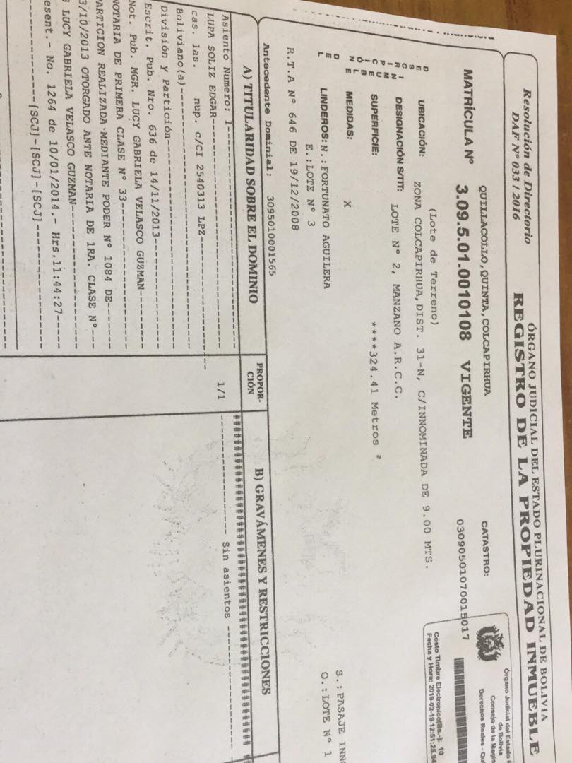 Terreno en VentaCalle La Paz,colcapirhua,cochabamba  Foto 4