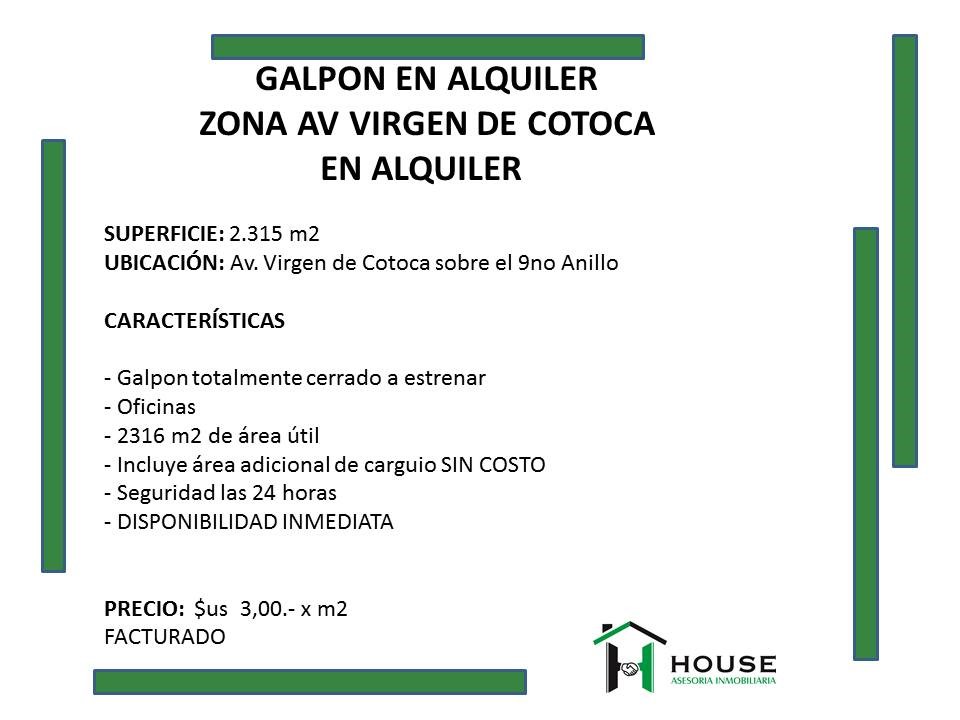 Galpón GALPON EN ALQUILER SOBRE 9NO ANILLO DE LA AV. VIRGEN DE COTOCA Foto 6