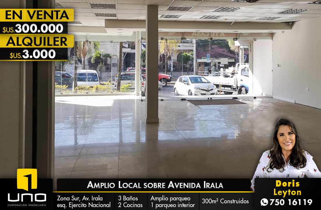 Local comercial en AlquilerSobre Avenida Irala esquina Ejercito Nacional alquilo amplio local en planta baja  3 baños  Foto 1