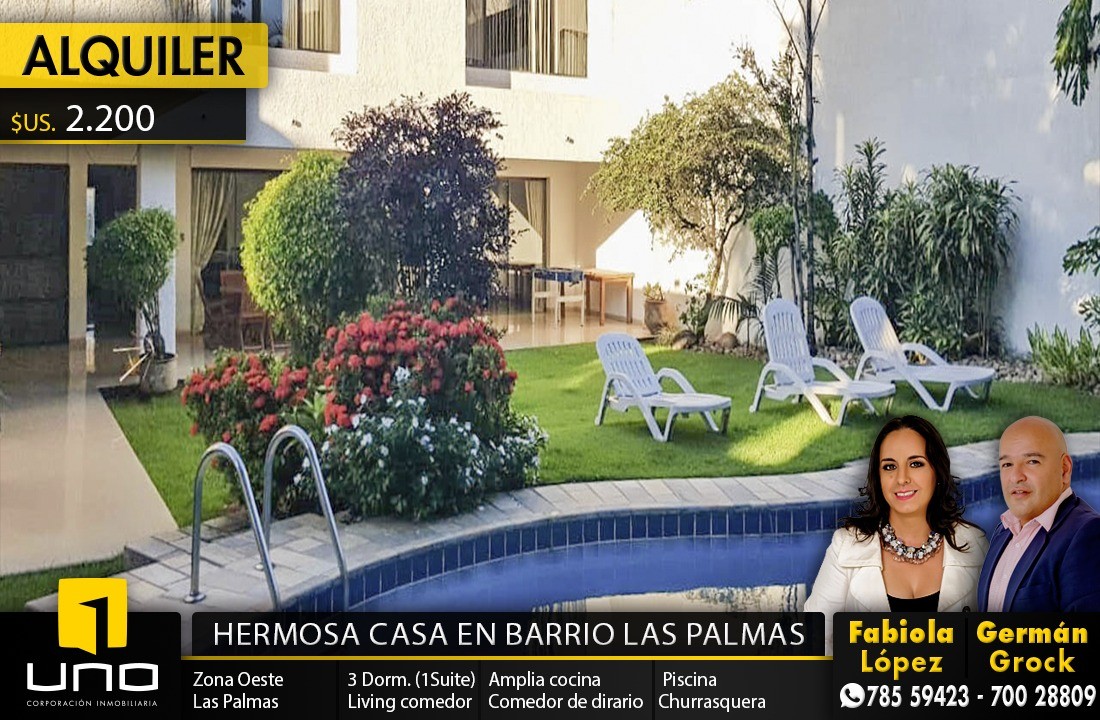 Casa en AlquilerBarrio Las Palmas, Casa de lujo en alquiler 3 dormitorios 4 baños 3 parqueos Foto 1