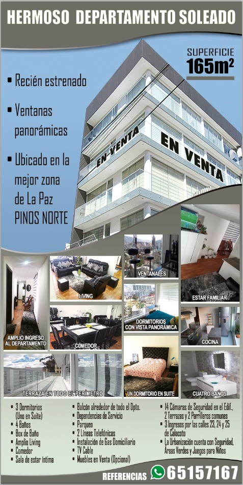 Departamento en Los Pinos en La Paz 4 dormitorios 4 baños 1 parqueos Foto 1