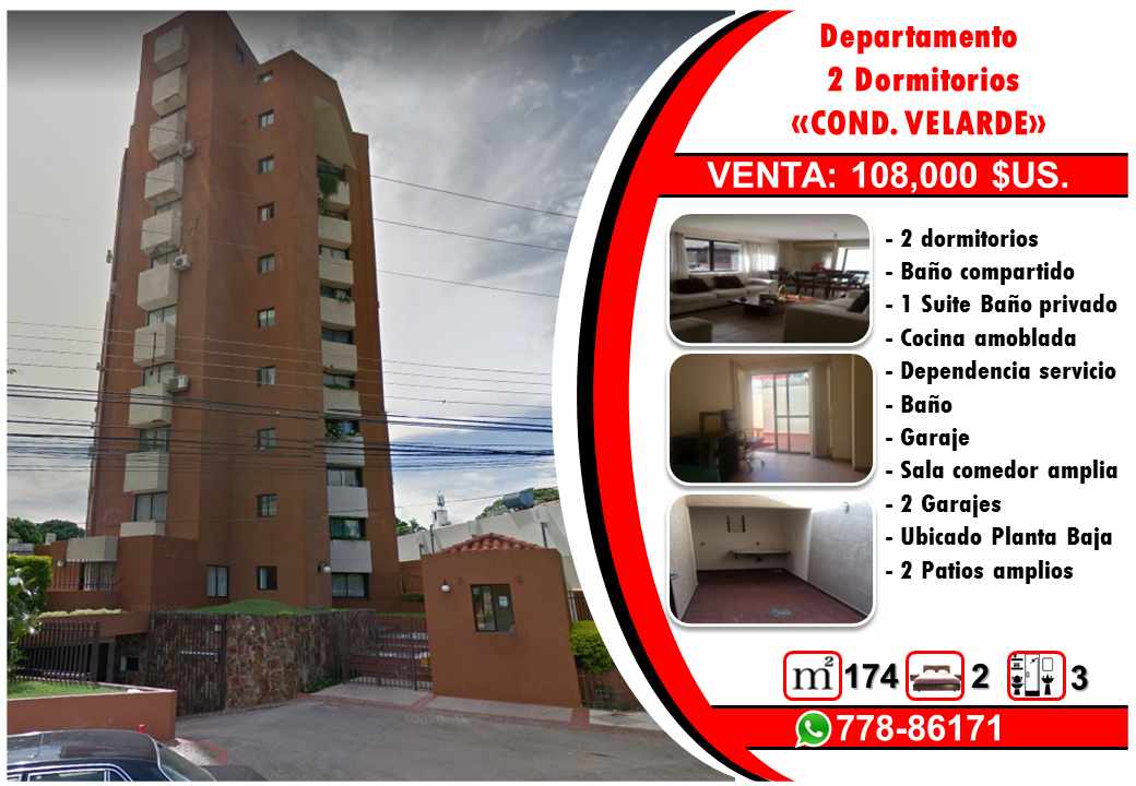 Departamento en VentaZona Sur: Sobre la Av. Velarde diagonal a la plaza Blacut Condominio Velarde 2 dormitorios 3 baños 2 parqueos Foto 1