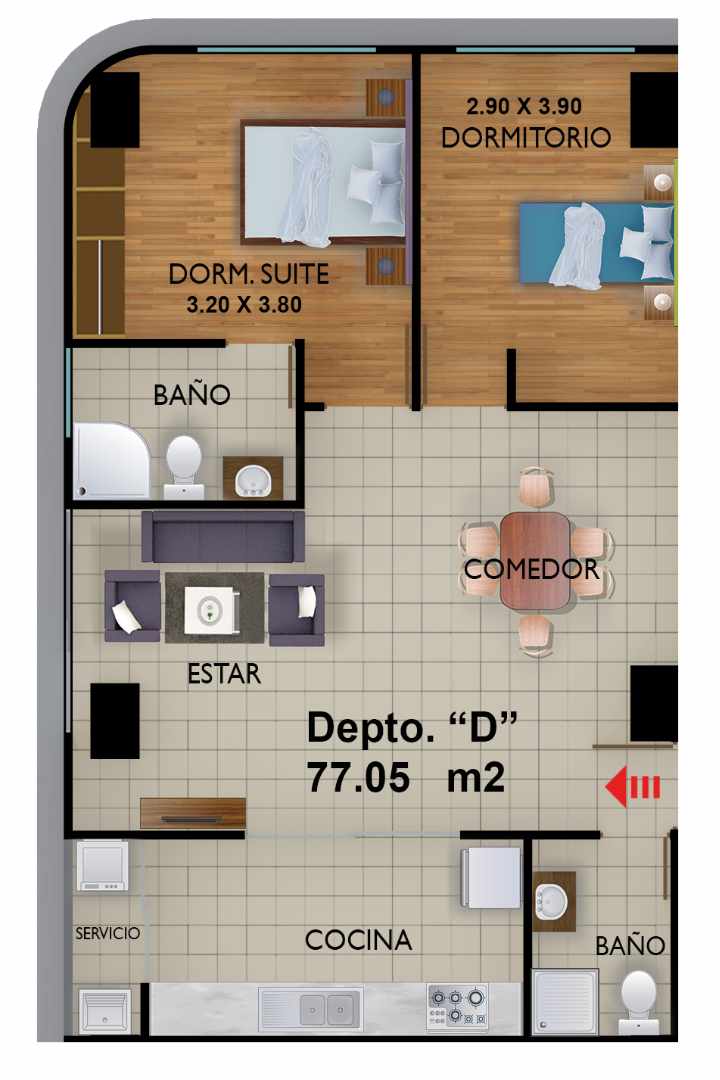 Departamento en Hipódromo en Cochabamba 2 dormitorios 2 baños  Foto 1