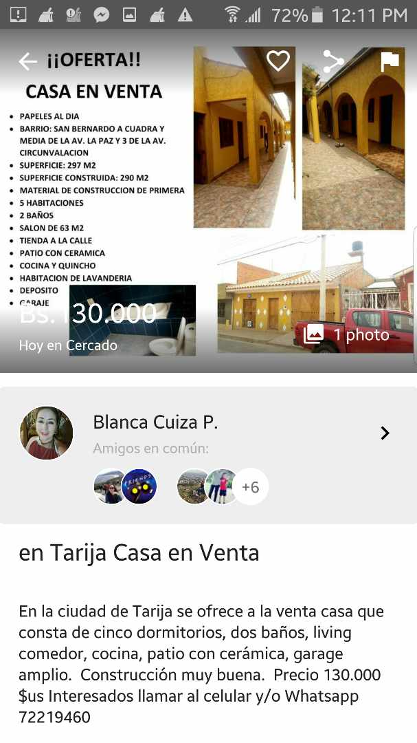Casa en Barrio El Constructor en Tarija 5 dormitorios 2 baños 2 parqueos Foto 1