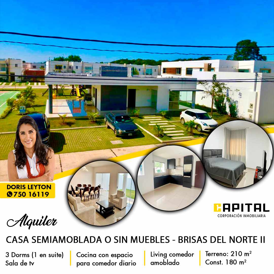Casa en AlquilerCASA EN ALQUILER CON O SIN MUEBLES EN CONDOMINIO AL NORTE 3 dormitorios 2 baños 2 parqueos Foto 1