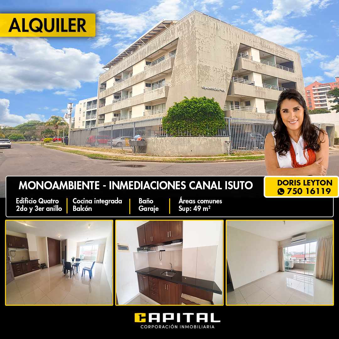 Departamento en AlquilerMONOAMBIENTE SIN AMOBLAR Y CON PARQUEO EN CONDOMINIO ZONA AV CANAL ISUTO Foto 1