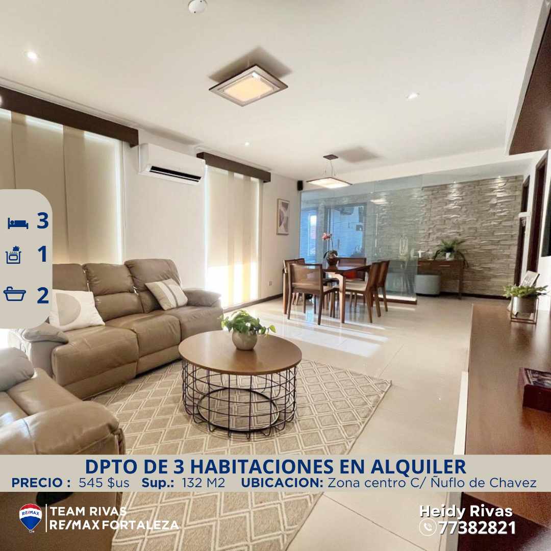 Departamento en AlquilerDpto de 3 habitaciones con parqueo 3 dormitorios 2 baños 1 parqueos Foto 1