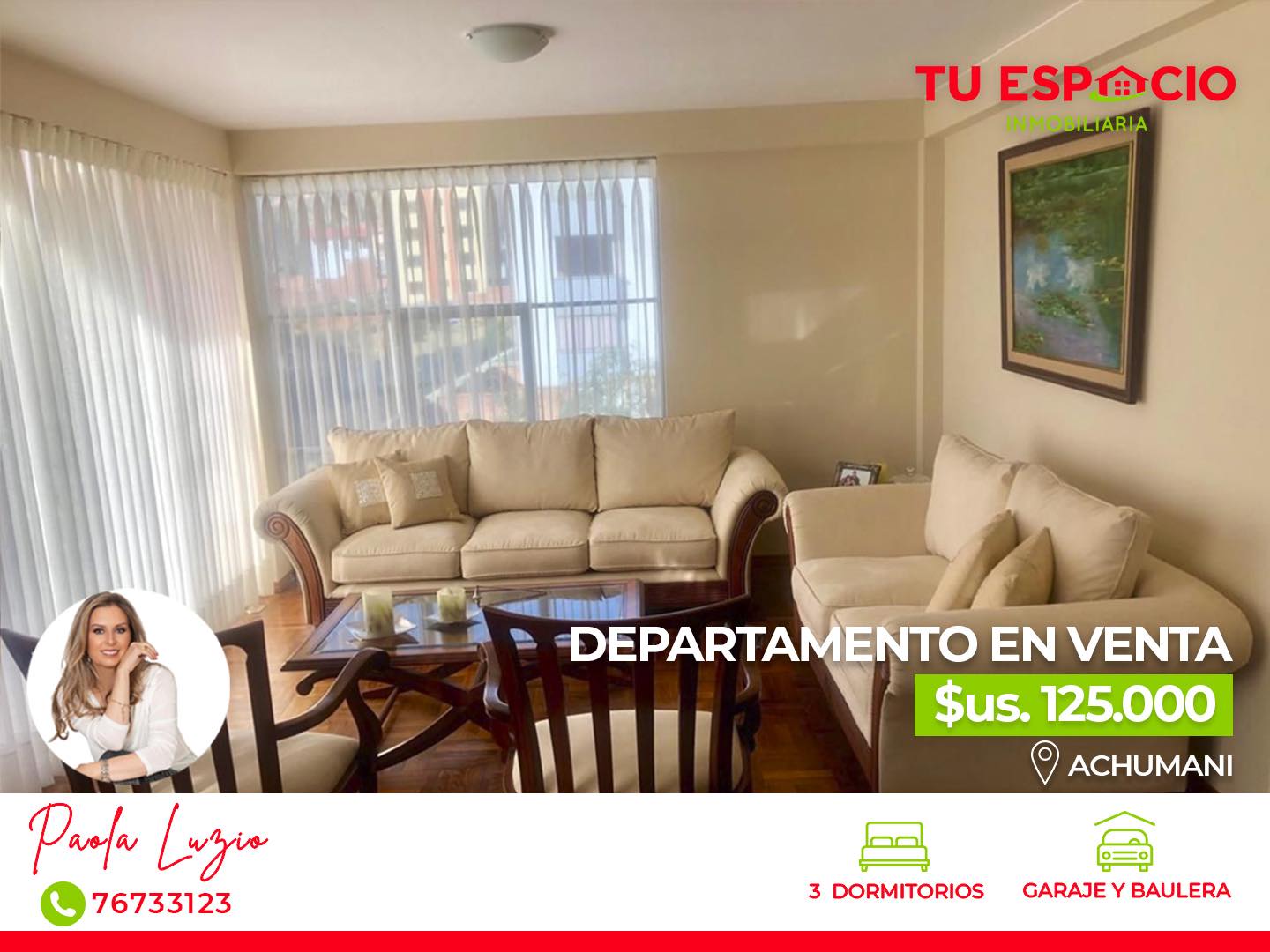 Departamento en Achumani en La Paz 3 dormitorios 3 baños 1 parqueos Foto 1