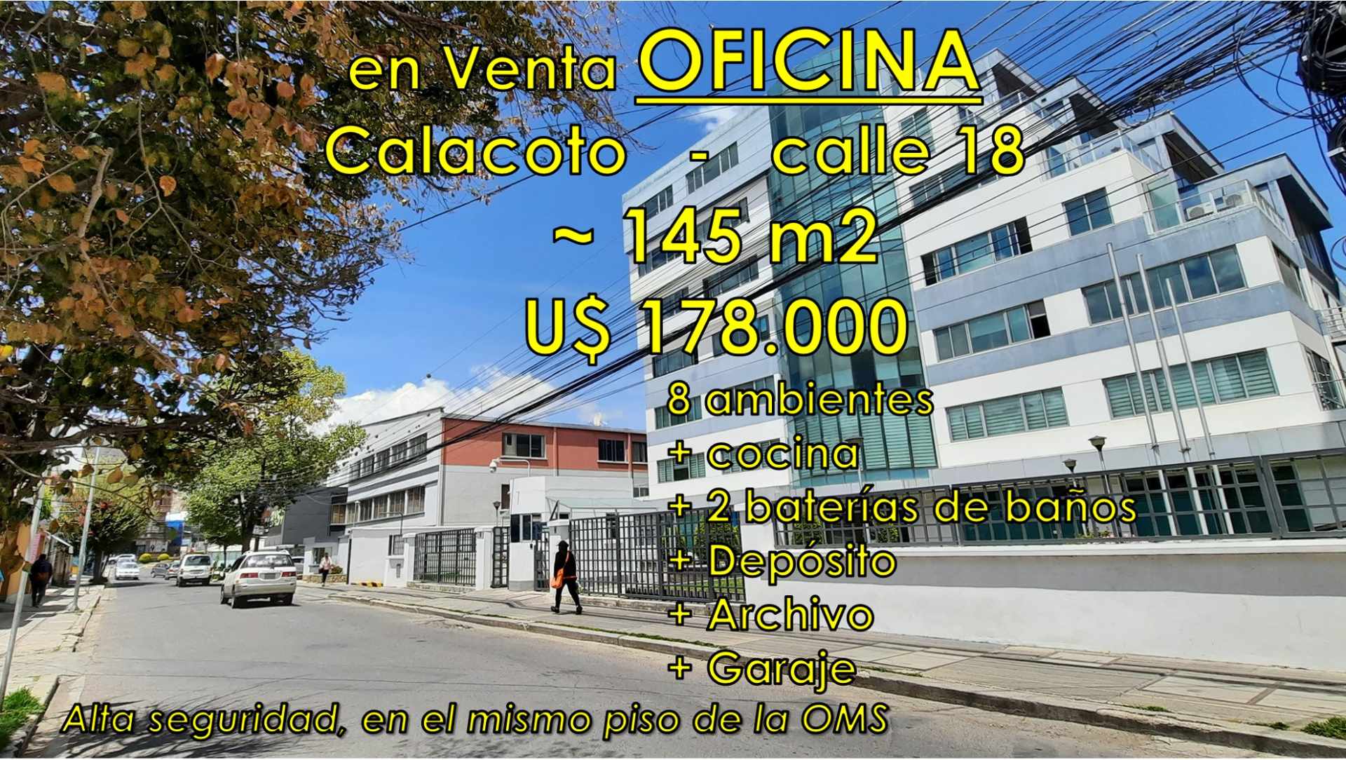 Oficina en Venta Calacoto Calle 18 entre Av. Sanchez Bustamante y Av. Julio C. Patiño Edif. 
