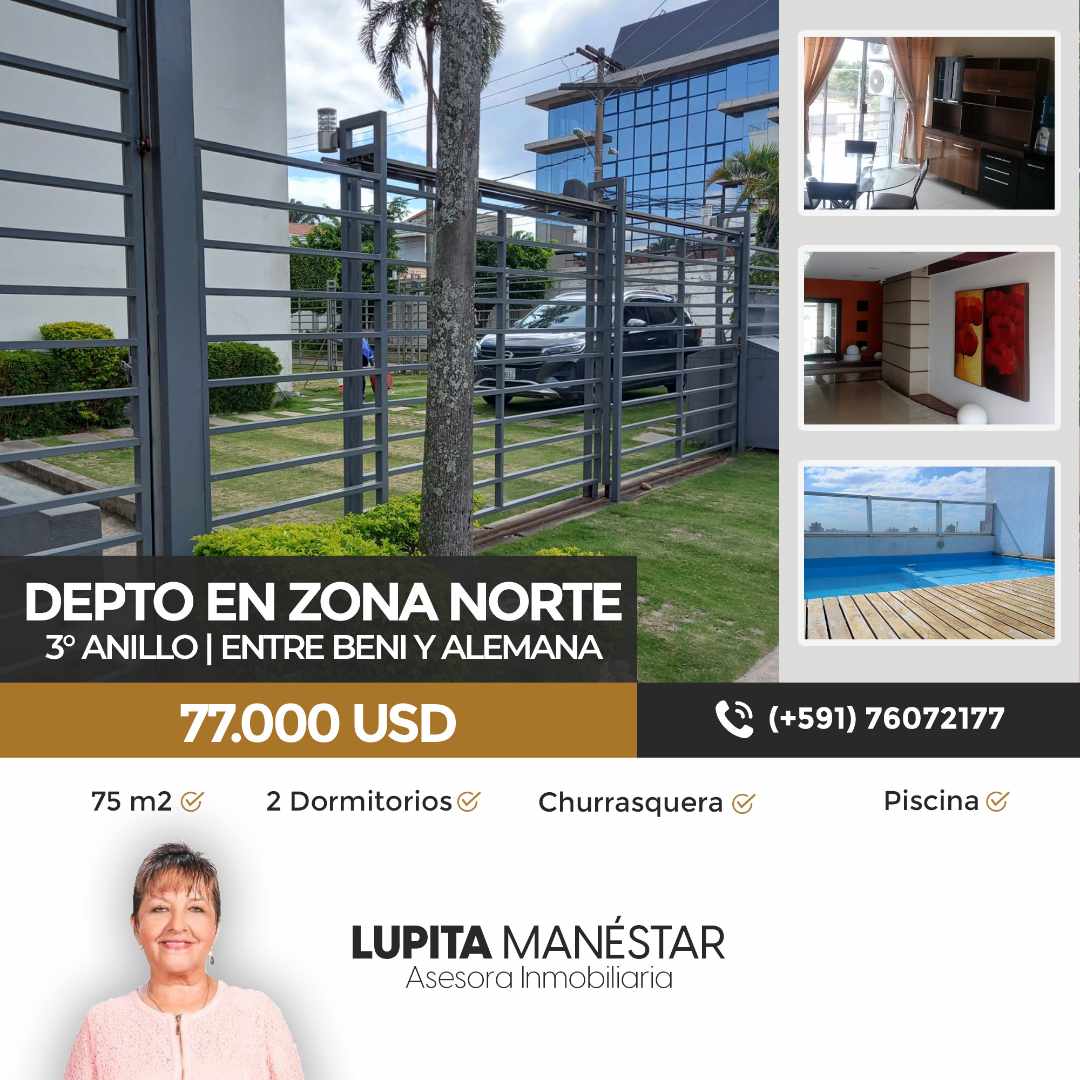 Departamento en Entre 2do y 3er anillo Norte en Santa Cruz de la Sierra 2 dormitorios 2 baños  Foto 1