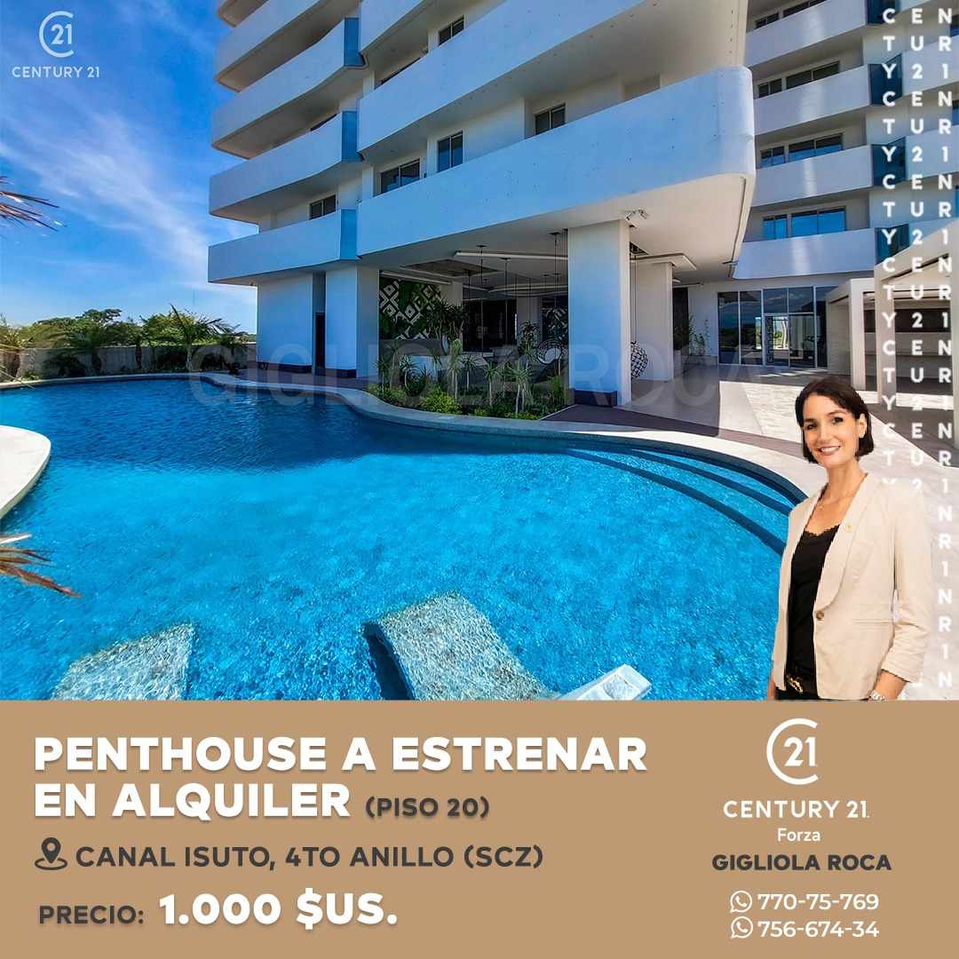 Departamento en AlquilerEN ALQUILER PENTHOUSE COND. CURUPAU ISUTO ZONA NORTE 4TO ANILLO 3 dormitorios 2 baños 2 parqueos Foto 1