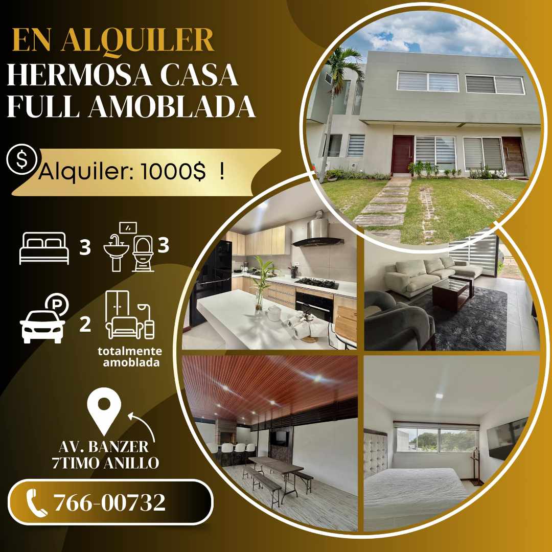 Casa en AlquilerEN EXCLUSIVO CONDOMINIO 7TIMO ANILLO BANZER 3 dormitorios 3 baños 2 parqueos Foto 1