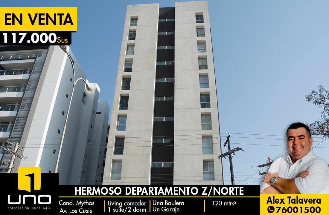 Departamento en VentaHERMOSO DEPARTAMENTO EN VENTA Z/NORTE
Condominio Mythos 3 dormitorios 3 baños 1 parqueos Foto 1
