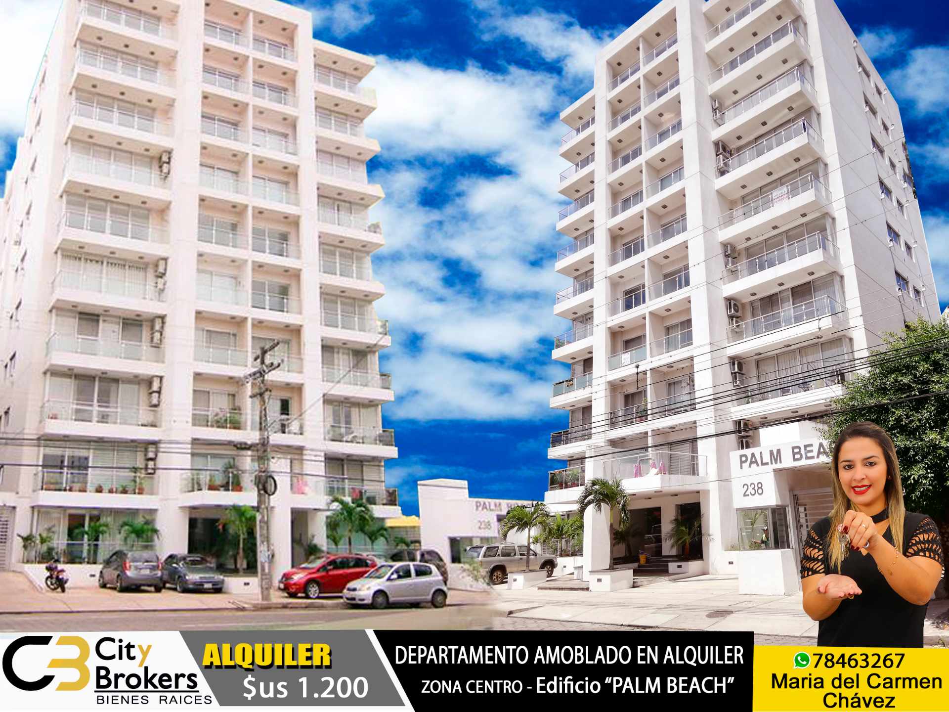 Departamento en AlquilerHERMOSO DEPARTAMENTO AMOBLADO DE LUJO EN ZONA CÉNTRICA sobre Av. Velarde entre 1er y 2 do anillo Edificio Palm Beach 3 dormitorios 3 baños 1 parqueos Foto 1