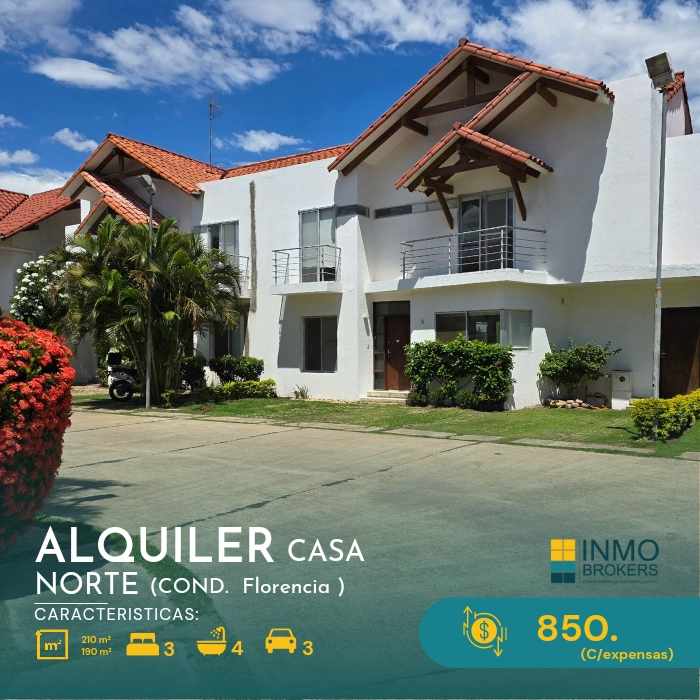 Casa en AlquilerCondominio FLORENCIA 
6to. Anillo Av. Banzer y Av. Beni 3 dormitorios 3 baños 3 parqueos Foto 1