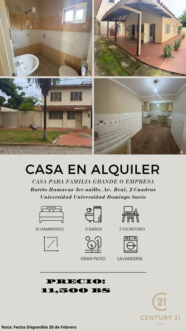 Casa en AlquilerAv. Beni, 3 er aniilo,  Universidad Domindo Sabio 10 dormitorios 6 baños 4 parqueos Foto 1