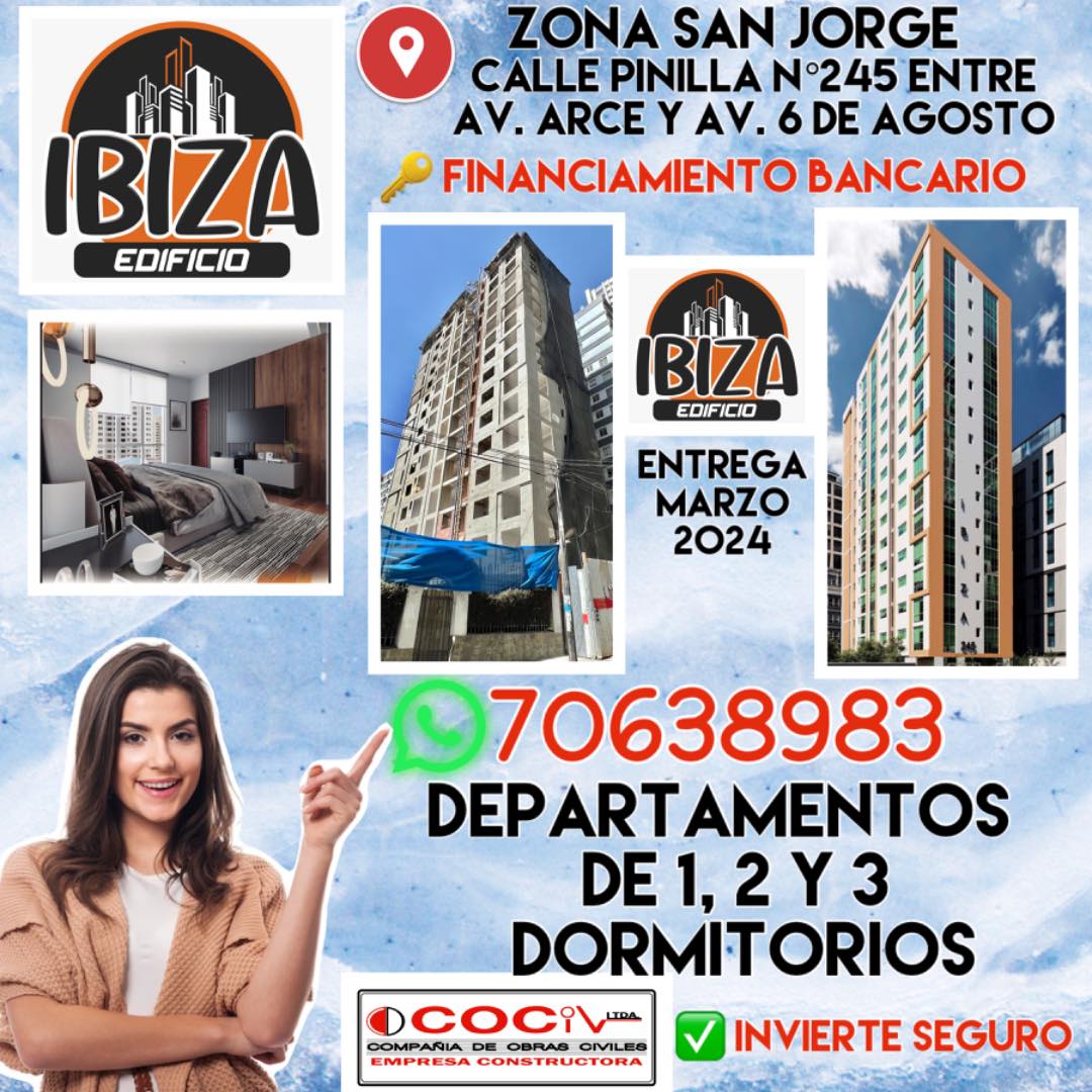 Departamento Edificio IBIZA, San Jorge, Calle Pinilla #245 Entre Av. Arce y Av. 6 de Agosto. Zona San Jorge. 
 Foto 1